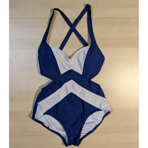 michael kors one piece swimsuits Cut Out size 10 Blue And White